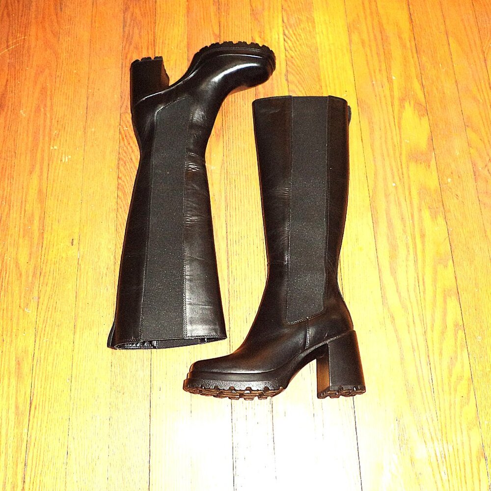 NIB! Steve Madden Black Leather Knee High Boots, Sz.6